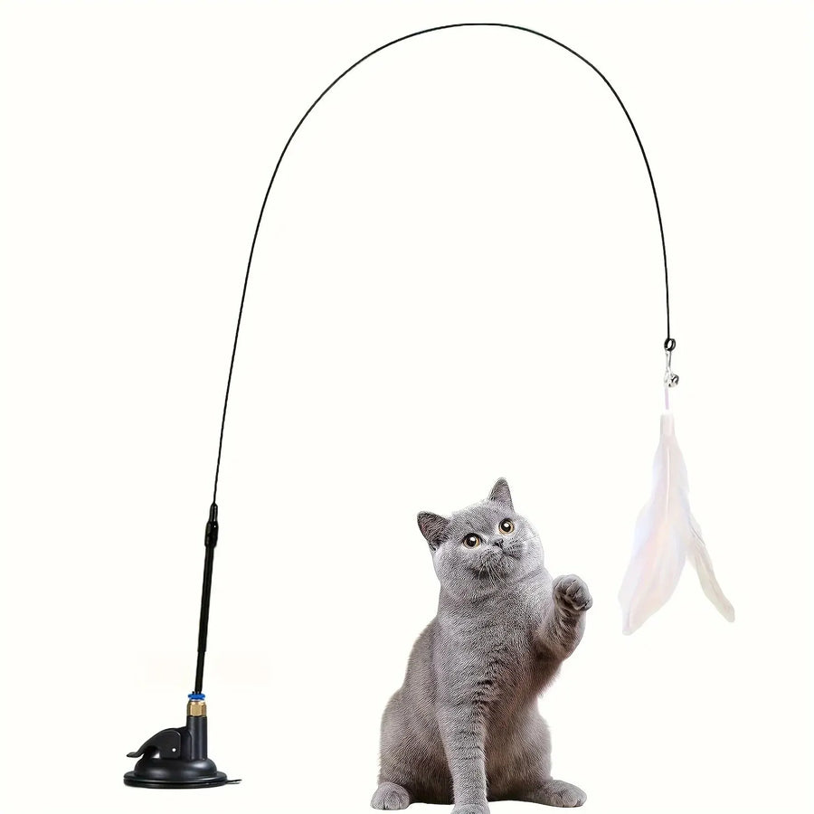 PURRNIMBLE Bell & Feather Wand — Suction-Cup Teaser for Playtime That Never Gets Old